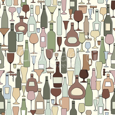 Wine bottle and wine glass seamless pattern. Drink wine bar tile