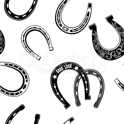Horse shoe icon seamless pattern. Lucky steel horseshoes backgro