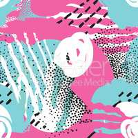 Abstract seamless pattern with line, dot, blot. Geometric dotted background