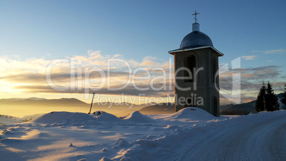 Winter Mountain Church Sunset