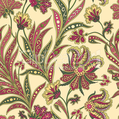 Floral seamless pattern. Flourish oriental ethnic background. Or