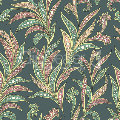 Floral leaf seamless pattern. Branch with leaves ornament. Arabi