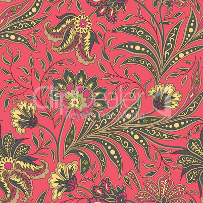 Floral seamless pattern with flowers and leaves. Ornamental back