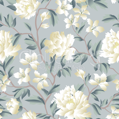 Floral chinese seamless pattern. Garden flower background.