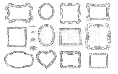 Set of cute frame. Victorian ornaments photo frames. Doodle line