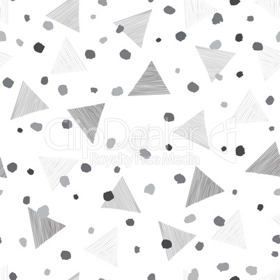 Abstract geometric seamless pattern with dots and triangles. Ornamental white
