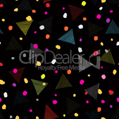 Abstract geometric seamless pattern with dots and triangles. Ornamental white