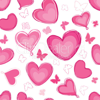 Doodle hearts different shape pattern. Love Valentine's day seam