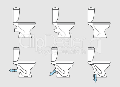 Toilet room furniture sign set. Bathroom interior toilet type ic
