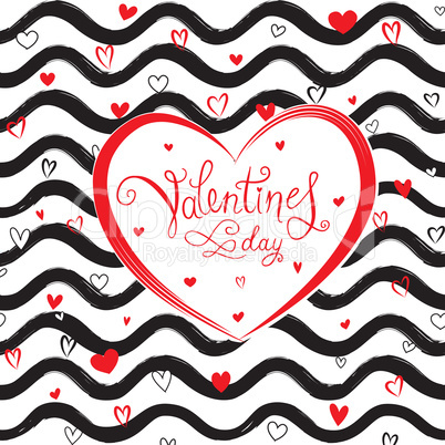 Valentine's day greeting card with love hearts and wave pattern.