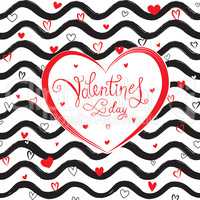 Valentine's day greeting card with love hearts and wave pattern.