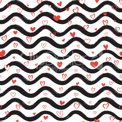 Love heart seamless pattern. Abstract stylish hand drawn background. Holiday ornamental wallpaper.