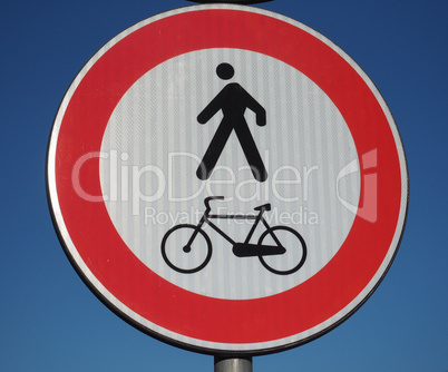 no pedestrians and bikes traffic sign over blue sky