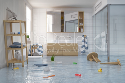 3d render - flooding scandinavian - nordic bathroom