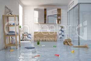 3d render - flooding scandinavian - nordic bathroom