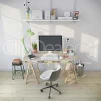 3d render - scandinavian nordic home office