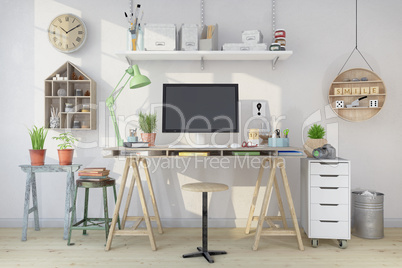 3d render - scandinavian nordic home office