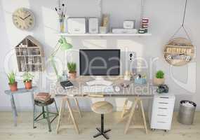 3d render - scandinavian nordic home office