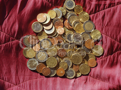 Euro coins, European Union over red velvet background