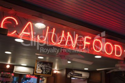 Cajun Food Neon Sign in New Orleans, Louisiana Restaurant