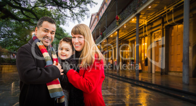 Happy Young Mixed Race Family Enjoying an Evening in New Orleans