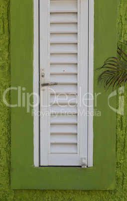 Abstract Green and White Window Pane and Shutter