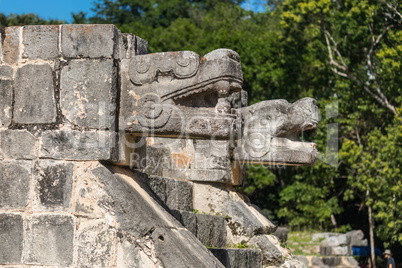 Mayan Jaguar Figurehead Sculptures at the Archaeological Site in