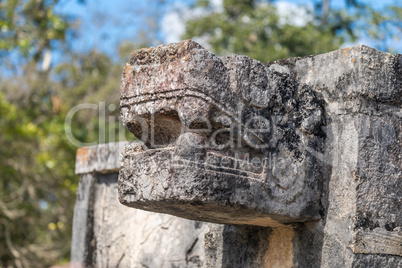 Mayan Jaguar Figurehead Sculptures at the Archaeological Site in