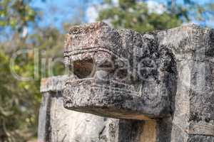 Mayan Jaguar Figurehead Sculptures at the Archaeological Site in