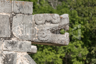 Mayan Jaguar Figurehead Sculptures at the Archaeological Site in