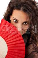 Beautiful woman with red fan
