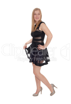 Happy woman in a short black dress