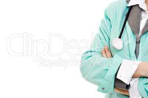 Woman doctor with stethoscope on a white background