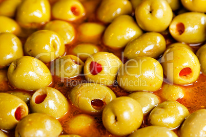 Marinated olives background.