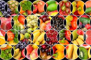 Collage of fresh fruits and vegetables.
