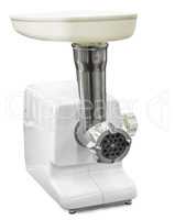 Modern electric meat grinder on a white background.