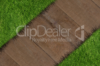 Composite image of white line diagonal and grass Composite image of white line diagonal and grass