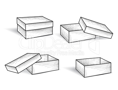 Box set. Package engraved doodle line collection. Box Retro Web
