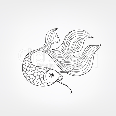 Fish isolated. Hand drawn doodle line decorative marine life bac