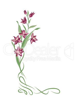 Floral bouquet frame. Swirl vignette border with flowers. Nature