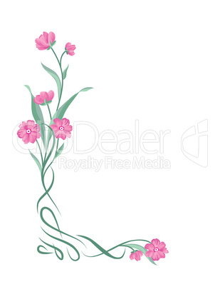 Floral bouquet frame. Swirl vignette border with flowers. Nature
