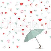 Heart background with umbrella. Love pattern for greeting card.