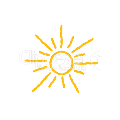 Sun icon isolated over white background. Doodle line art illustr