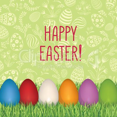 Happy Easter floral greeting card. Easter holiday egg background