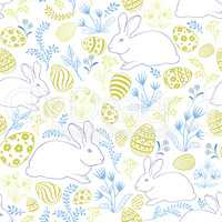 Floral holiday pattern. Easter bunny, eggs seamless background.