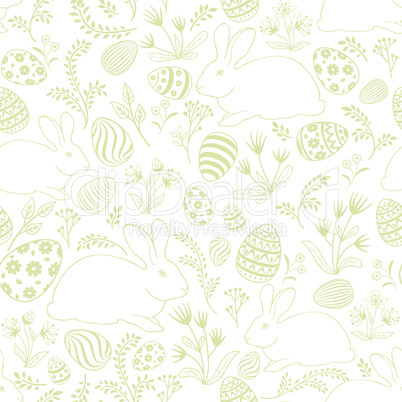 Easter egg, bunny seamless pattern. Floral holiday background.