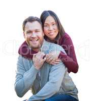Mixed Race Caucasian and Chinese Couple Isolated on a White Back