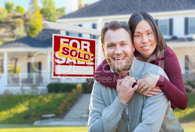 Mixed Race Caucasian and Chinese Couple In Front of Sold For Sal