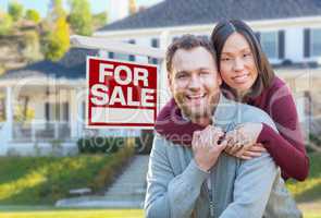 Mixed Race Caucasian and Chinese Couple In Front of For Sale Rea