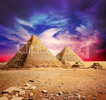 Pyramids and violet clouds